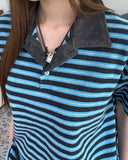Gaen Terry Stripe Collar Tee