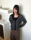 Jui Striped V-Neck Long-Sleeve Knit Cardigan