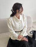 Inelli Shirring Collar Knit Pearl Cardigan