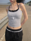 Orton Fake Layered Color Matching Lace Halter Layered Cap Sleeveless