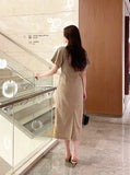 Even Square Neck Shirring Long One Piece