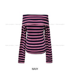 Pop Stripe Off Shoulder Long Sleeve