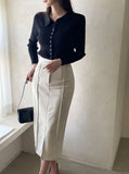 Roselle Collar Button Ribbed Knit Cardigan