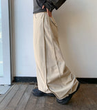 Pohind Adjust Pintuck Cotton Wide Pants