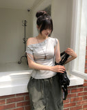 Rohe Eyelet Strap Unbalance Shoulder Tee