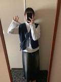 Lots Washed Cutting Denim Long Skirt