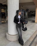 Tabi Black Denim Washing Bootcut Denim Pants
