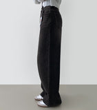 Bonding Brushed Wide Fit Banding Denim Pants