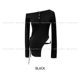 NP Slit Strap Unbalance Shoulder Long Sleeve