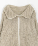 Wakan cable high neck knit zip-up cardigan