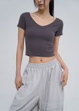 [U-BASIC] Soft cotton V-neck cropped T-shirt