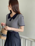 Romans Collar Color Matching Stripe Knit