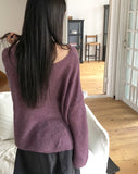 [Strap SET] Nose Flower Boat Neck Loose Fit Long Knit
