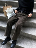 Khaki Brown Corduroy Semi-Wide Pants