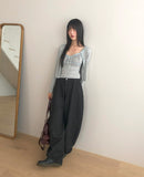 Cookie Stripe Cut Balloon Fit Wide Cotton Long Pants