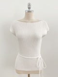 Dare Boat Neck Ribbed Cap Sleeve Knit(Belt Set)