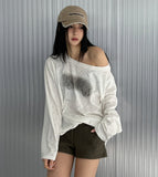 Butterful Print Off-Shoulder Long Sleeve