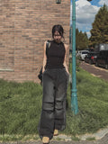 Moshu track line string denim pants