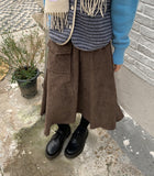 Loop banding corduroy cargo long skirt