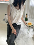 Coffin punched lace string sleeveless blouse