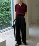 Linen collar short sleeve cardigan