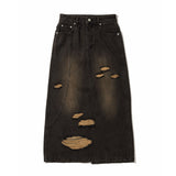 Damaged Washing Denim Long Skirt
