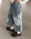 Davin printed denim washed Bermuda pants