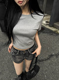 Vintage Washing Denim Shorts + Tokyo Crop Basic Tee