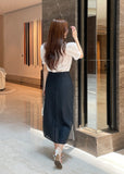 Bullet-Dot Wrinkle Jacquard Puff Sleeve Tee-Blouse