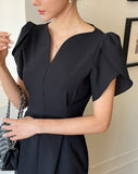 Leje Heart Neck Tweed Pin Tuck One Piece