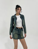 Beto Washing Cut Denim Set Skirt
