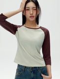 W Raglan Color Matching Three Quarter Sleeve T-Shirt