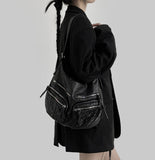 Zipper leather shoulder bag