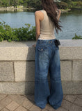 Kolsi Curved Adjust Pocket Washing Denim Wide Pants