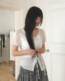 Pulleu Strap Punching Puff Blouse