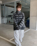 Boyu Stripe Zip-Up Mohair Knit Cardigan