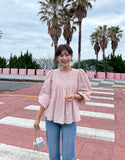 Meringue pintuck shirred blouse