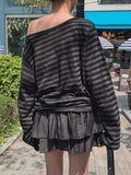 Dewey stripe off-shoulder long sleeves