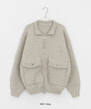 [unisex] Kamba Pocket Collar Cable Knit Zip-Up