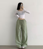 Fluffy Flower Embossed Banding Wide Pants