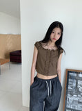 Kuten Vintage Frill Off-Shoulder Sleeveless Blouse