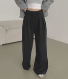 Wool Pin Tuck Button Adjust Wide Slacks