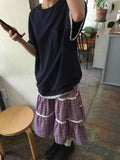 [BAONHAUS] Yanbi Check Lace Banding Midi Skirt