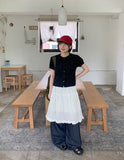 Bomeck Back Ribbon Collar Short Sleeve Blouse