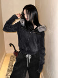 Low Washing Crop Fur Hood Zip-Up