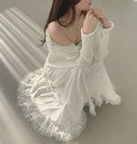 Lovely Lace Ribbon Punching Sleeveless Cardigan Set