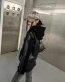 [LANARCH] Noble Leather Pocket Hooded Zip-Up