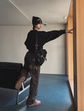 Flame embroidery carpenter pants