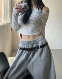 Little Lettering Boat Neck Crop Long Sleeve