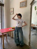 Bobona Cat Printing Crop Short Sleeve Tee